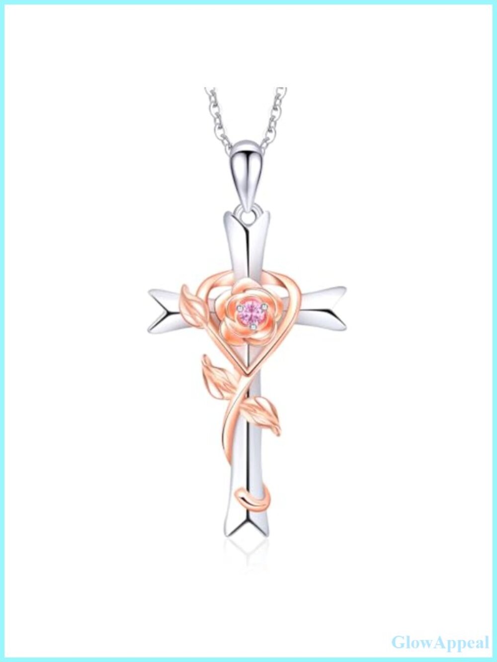 925 Sterling Silver Cross Birthstone Necklace Rose Pendant Women Gift